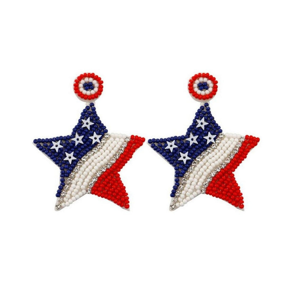 Red, White & Blue Star Beaded Drop Earrings