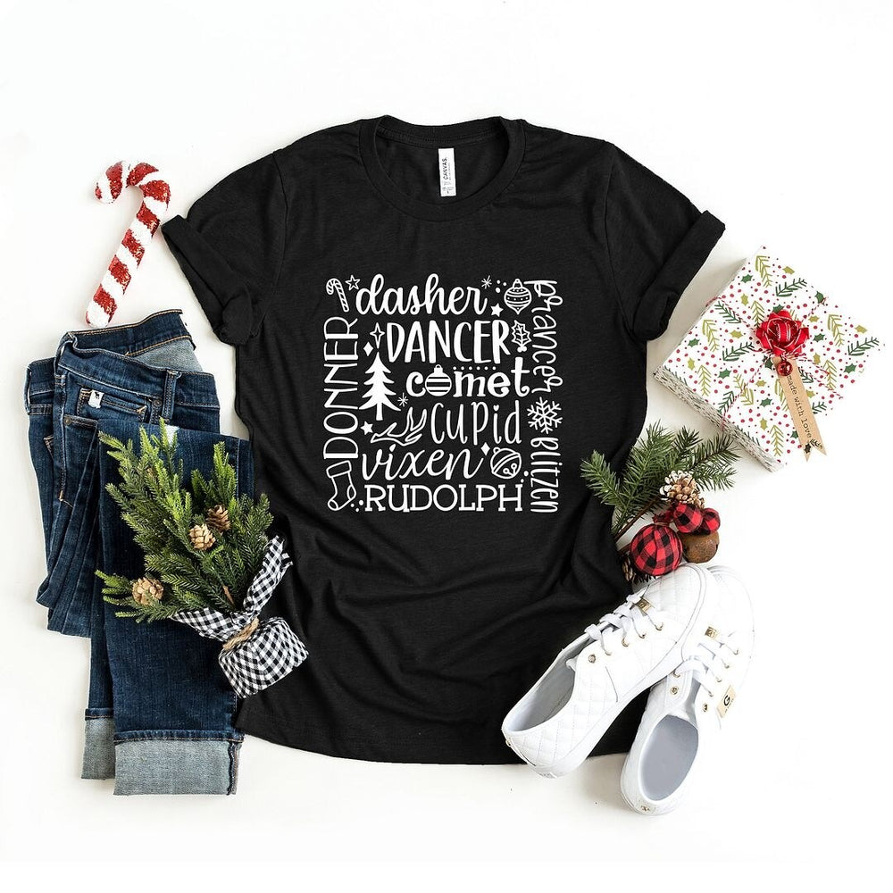 Reindeer Name Collage Short Sleeve Crewnneck Tee