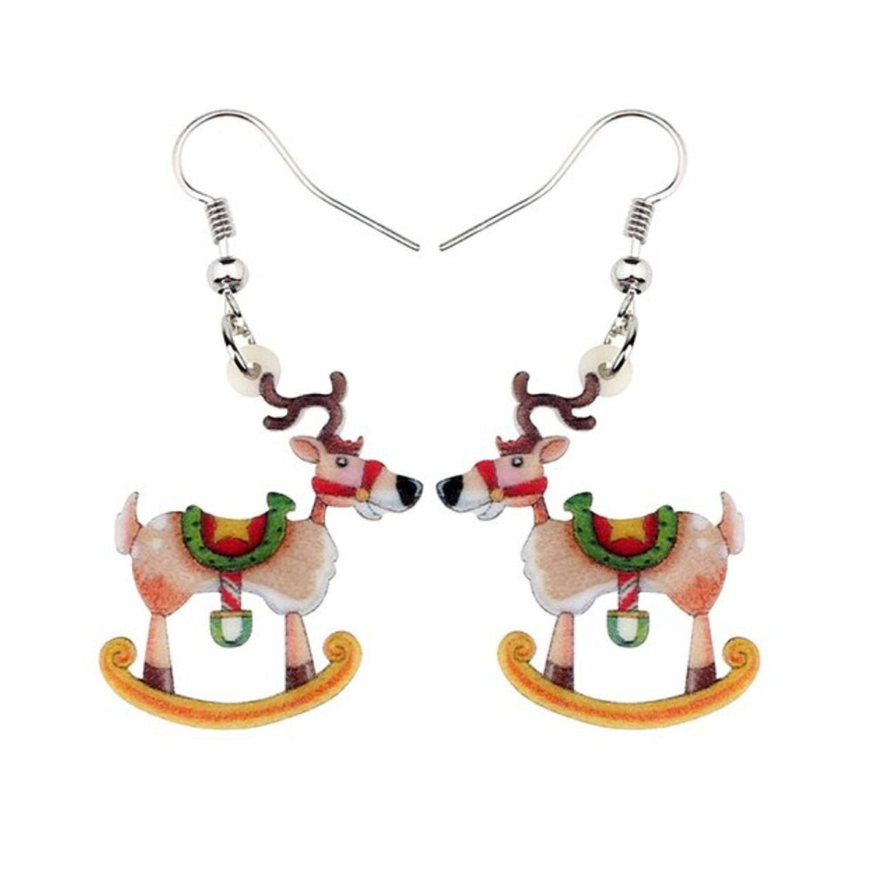 Reindeer Rocking Horse Christmas Drop Earrings