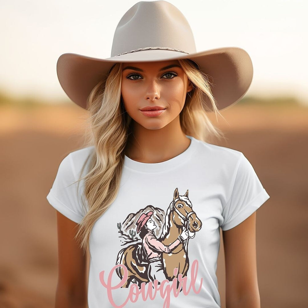 Retro Cowgirl Horse Short Sleeve Crewnneck Tee