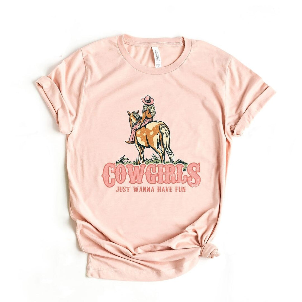 Retro Cowgirls Just Wanna Have Fun Short Sleeve Crewnneck Tee