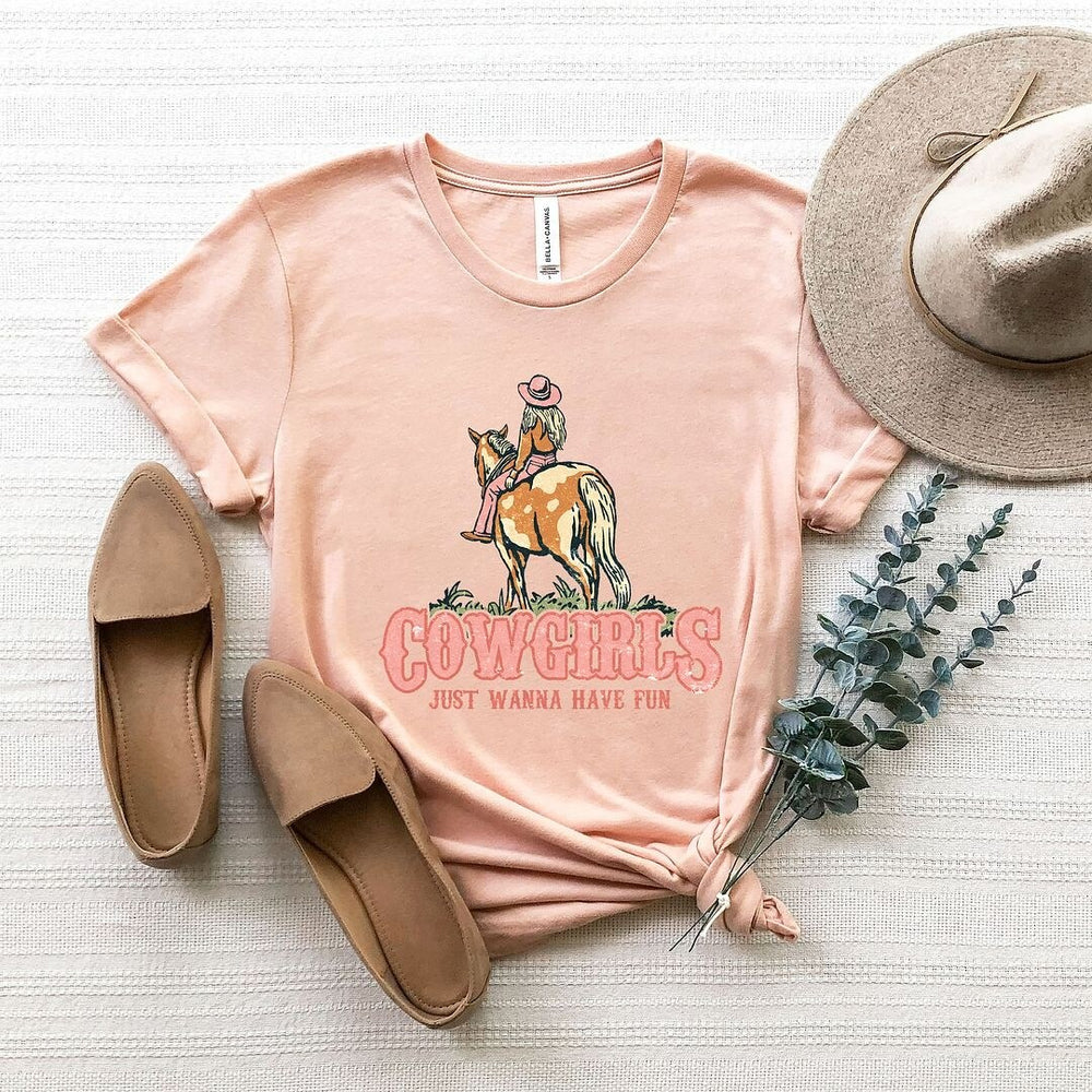 Retro Cowgirls Just Wanna Have Fun Short Sleeve Crewnneck Tee