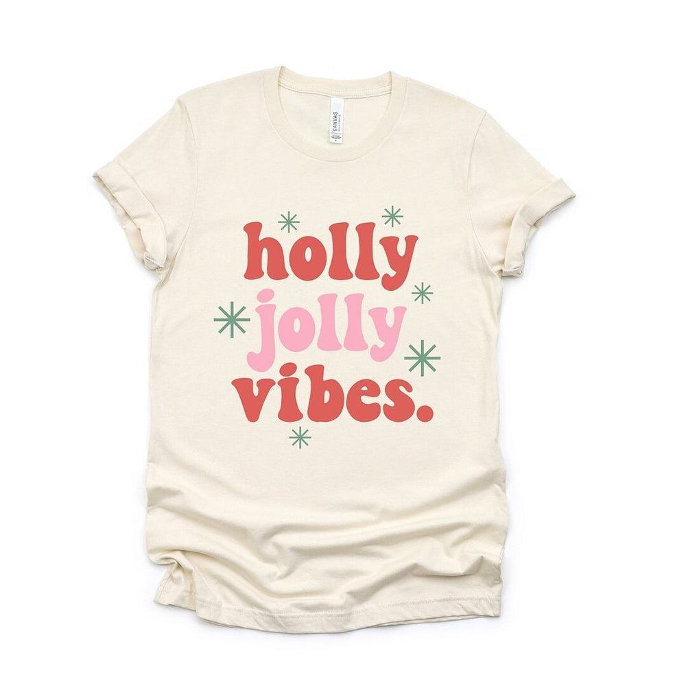 Retro Holly Jolly Vibes Short Sleeve Crewnneck Tee