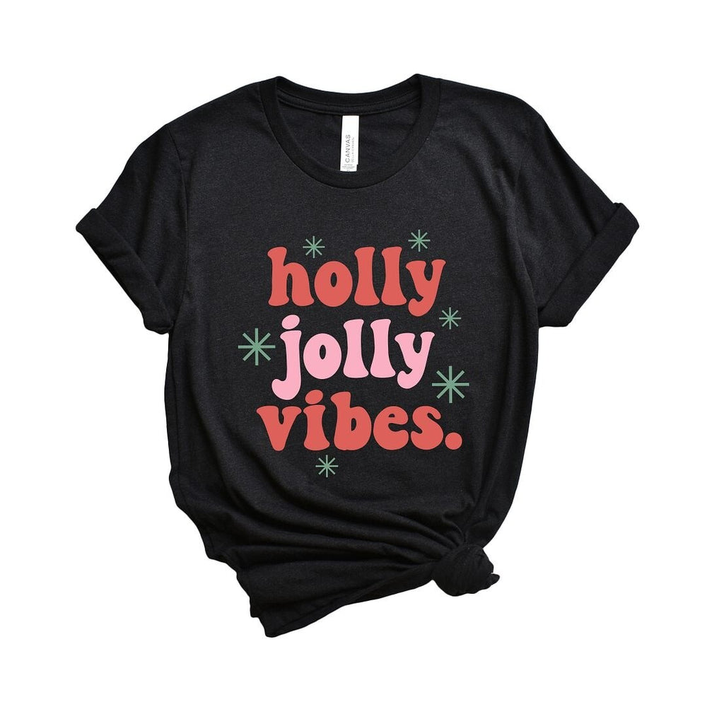 Retro Holly Jolly Vibes Short Sleeve Crewnneck Tee