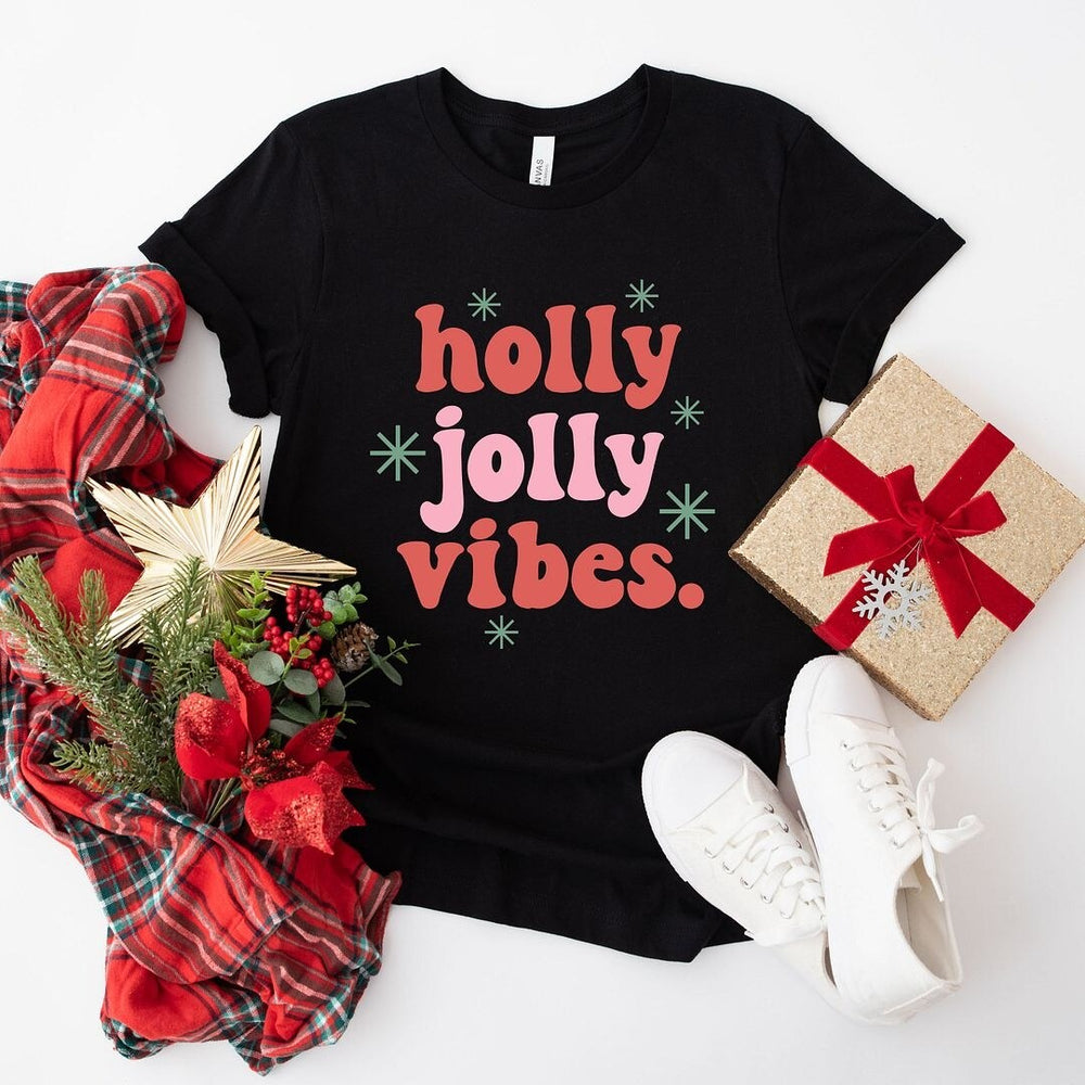 Retro Holly Jolly Vibes Short Sleeve Crewnneck Tee