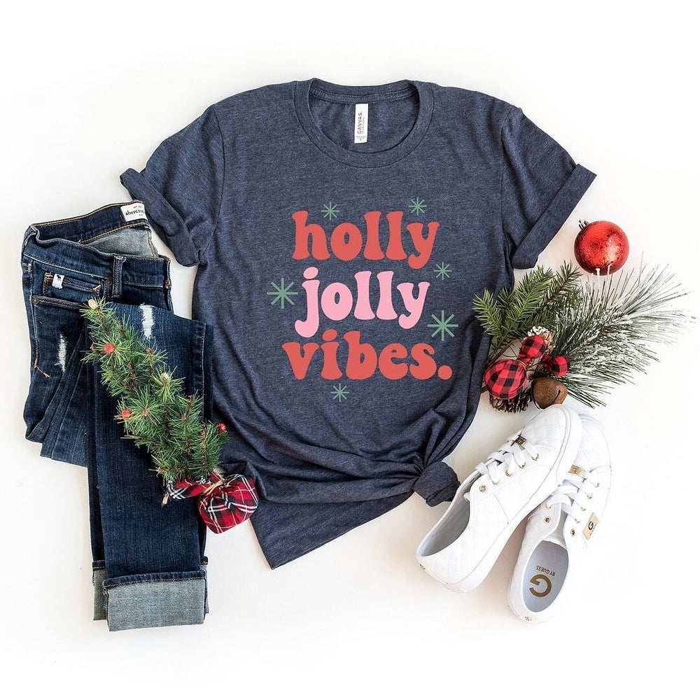 Retro Holly Jolly Vibes Short Sleeve Crewnneck Tee