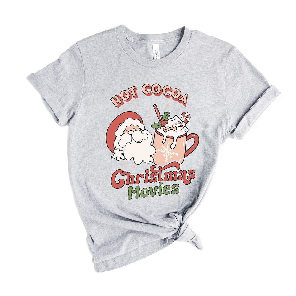 Retro Hot Cocoa Christmas Movies Short Sleeve Crewnneck Tee