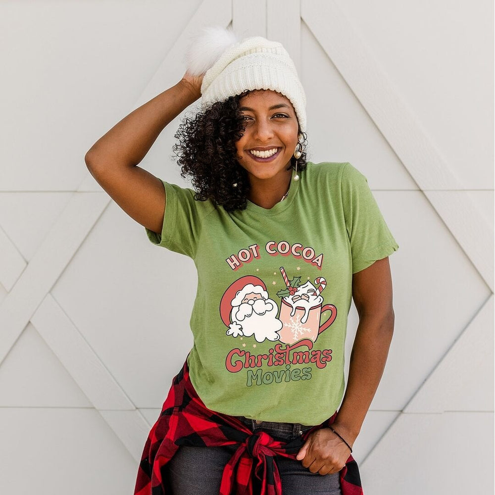 Retro Hot Cocoa Christmas Movies Short Sleeve Crewnneck Tee