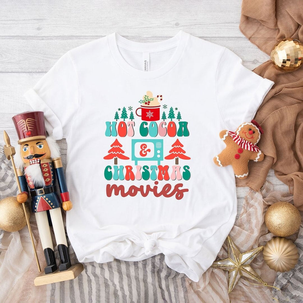 Retro Hot Cocoa Mug and Christmas Movies Short Sleeve Tee