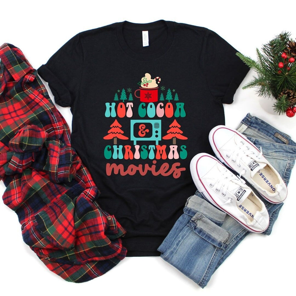 Retro Hot Cocoa Mug and Christmas Movies Short Sleeve Tee