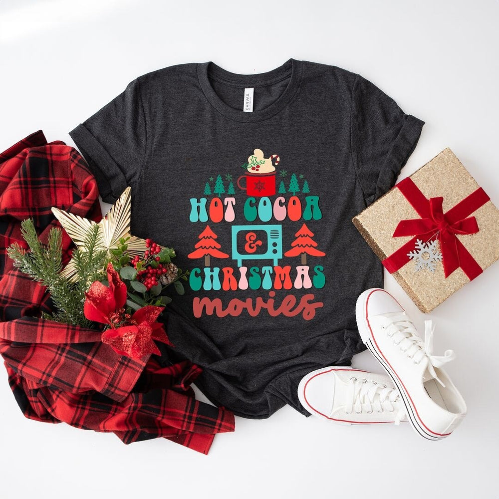 Retro Hot Cocoa Mug and Christmas Movies Short Sleeve Tee