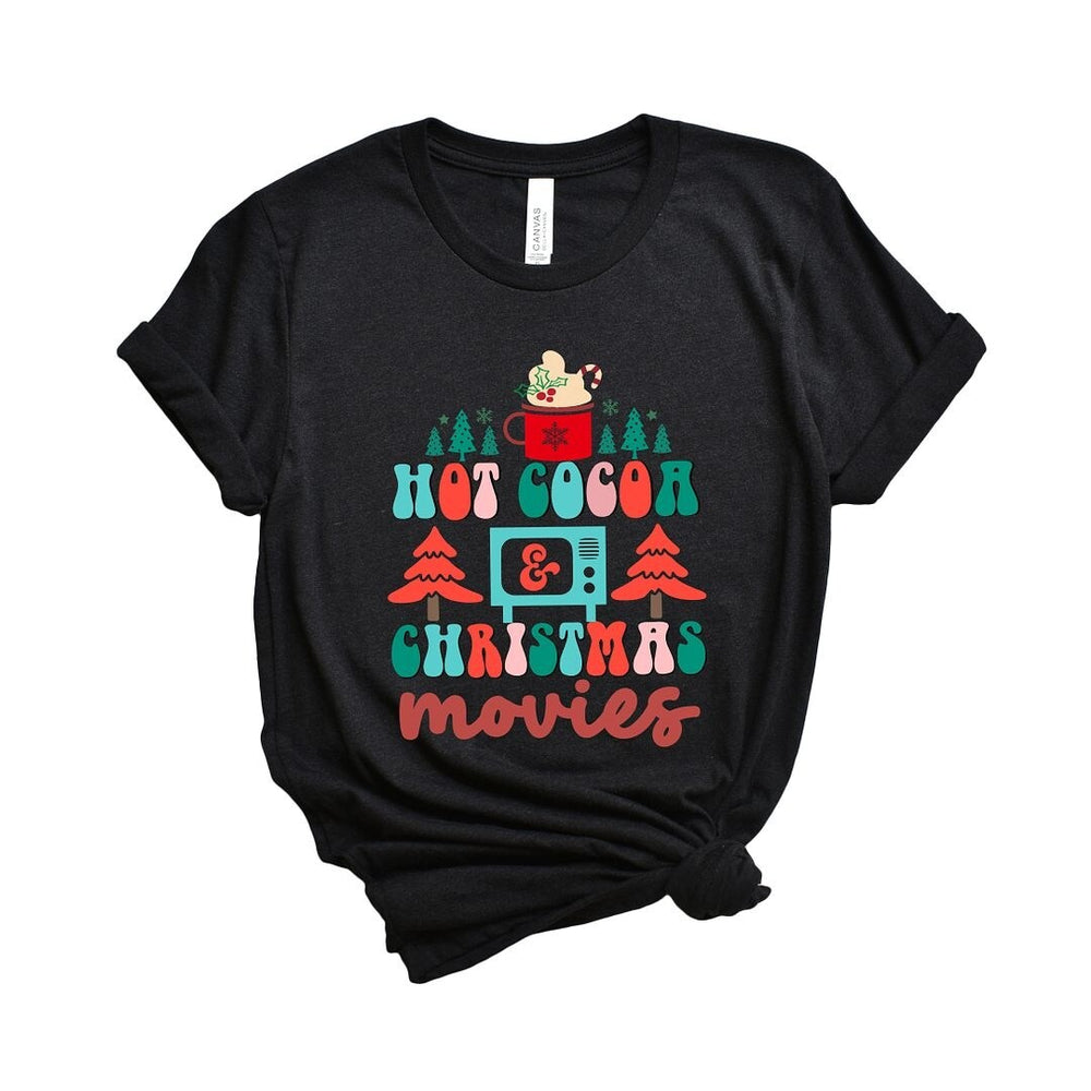 Retro Hot Cocoa Mug and Christmas Movies Short Sleeve Tee