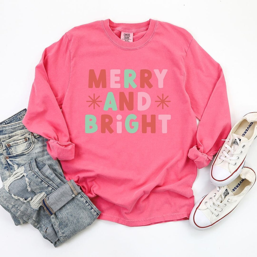 Retro Merry and Bright Stars Garment Dyed Long Sleeve