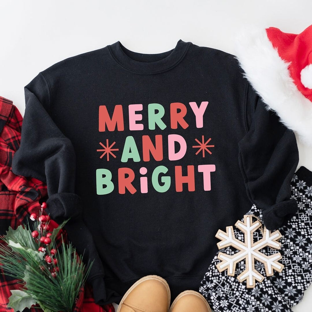 Retro Merry and Bright Stars Graphic Sweatshirt