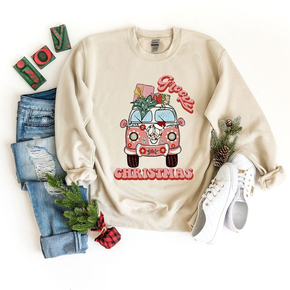 Retro Van Groovy Christmas Graphic Sweatshirt