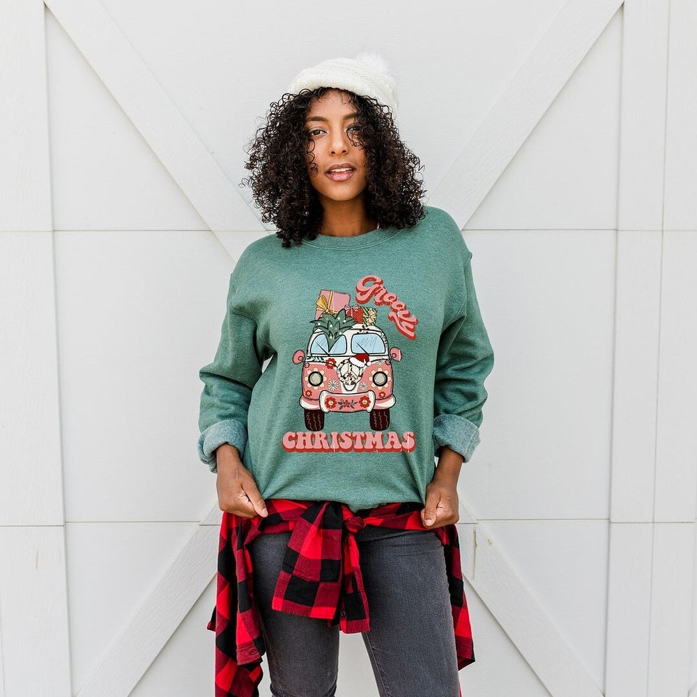 Retro Van Groovy Christmas Graphic Sweatshirt