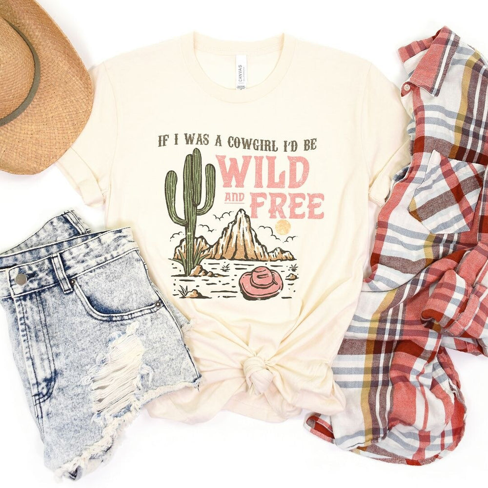 Retro Wild And Free Cowgirl Short Sleeve Crewnneck Tee