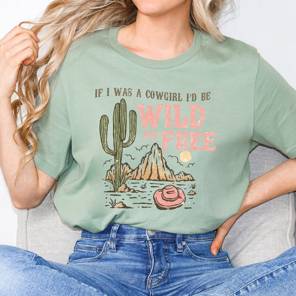 Retro Wild And Free Cowgirl Short Sleeve Crewnneck Tee