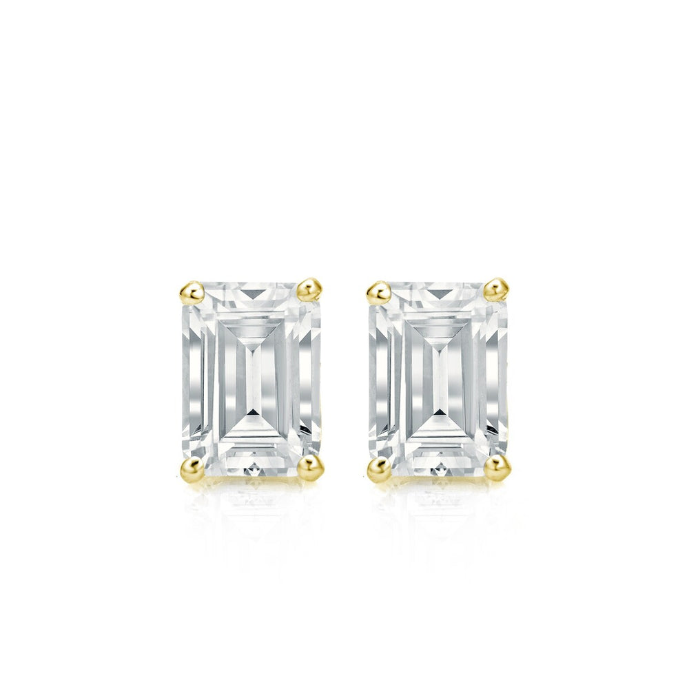 RhythmRocks 14k Gold Lab Grown Emerald-Cut Diamond Stud Earrings 0.25 ct. tw. 4-Prong Push-Back (E-F VS)