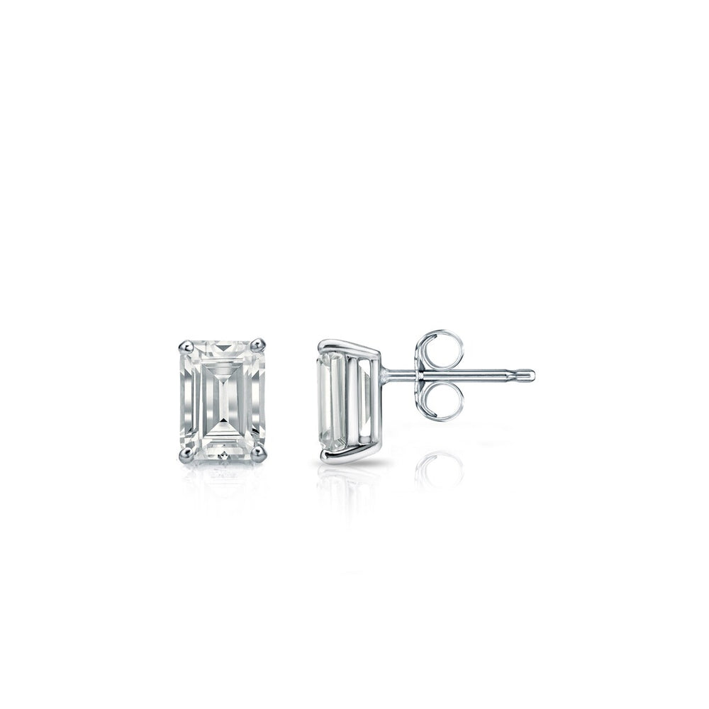 RhythmRocks 14k Gold Lab Grown Emerald-Cut Diamond Stud Earrings 0.25 ct. tw. 4-Prong Push-Back (E-F VS)