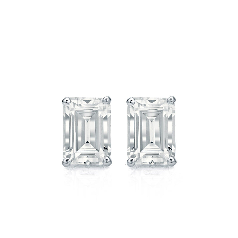 RhythmRocks 14k Gold Lab Grown Emerald-Cut Diamond Stud Earrings 0.25 ct. tw. 4-Prong Push-Back (E-F VS)