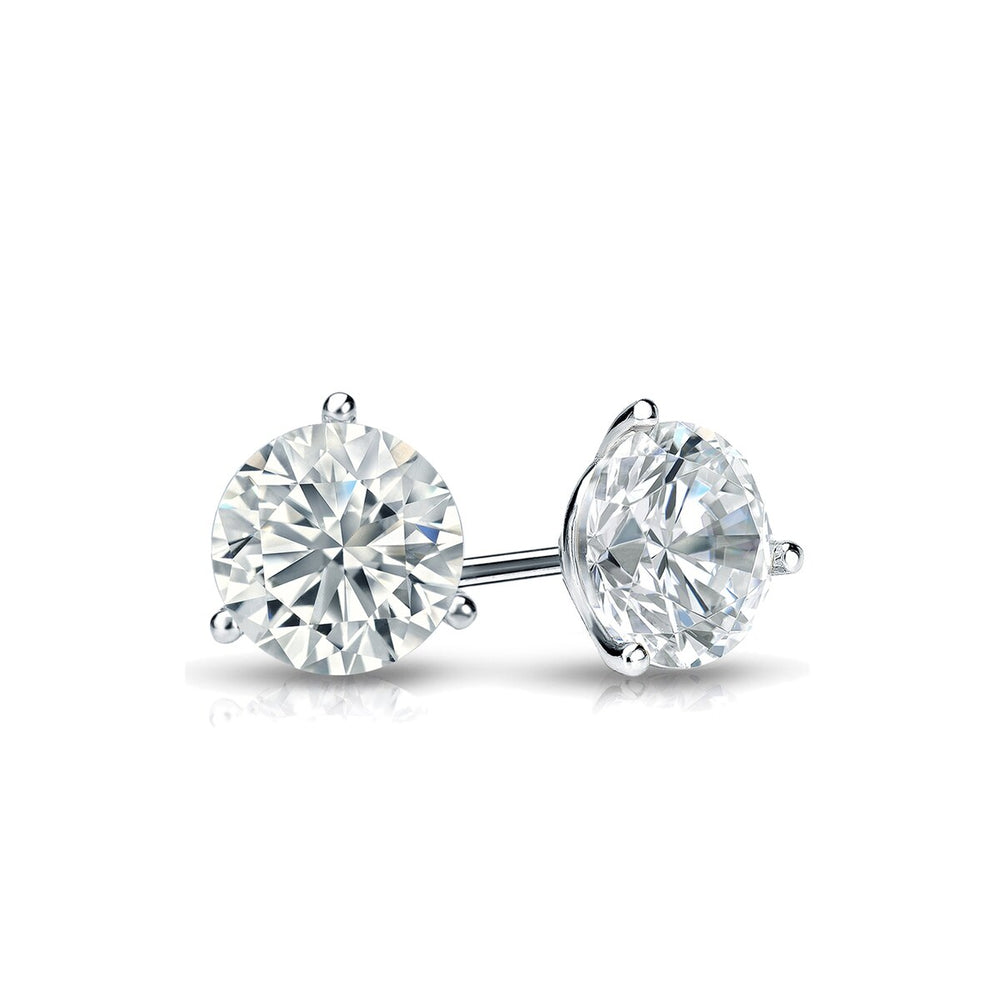 RhythmRocks 14k Gold Lab Grown Round Diamond Stud Earrings 1.00 ct. tw. 3-Prong Martini Push-Back (E-F VS)