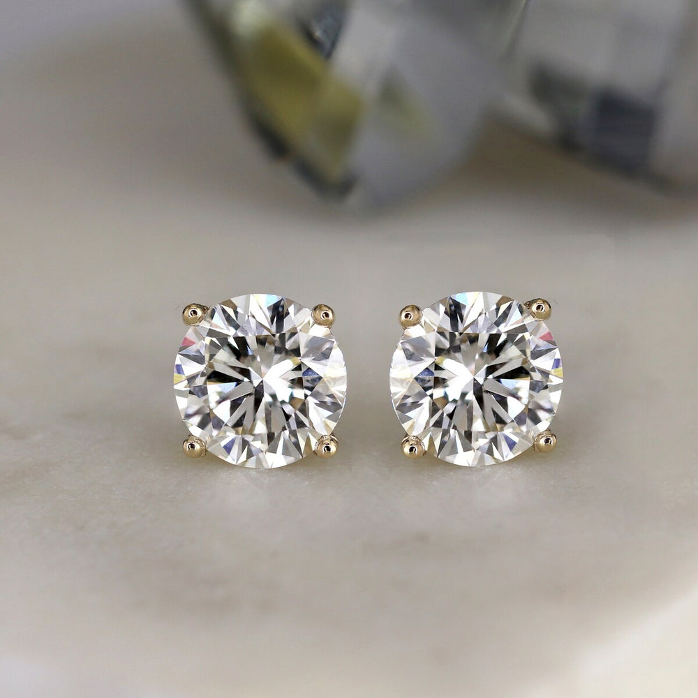 RhythmRocks 14k Gold Lab Grown Round Diamond Stud Earrings 1.00 ct. tw. 4-Prong Push-Back (E-F VS)