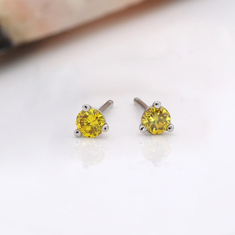 RhythmRocks 14k Gold Lab Grown Round Yellow Diamond Stud Earrings 0.25 ct. tw. 3-Prong Martin Push-Back (Yell VS)