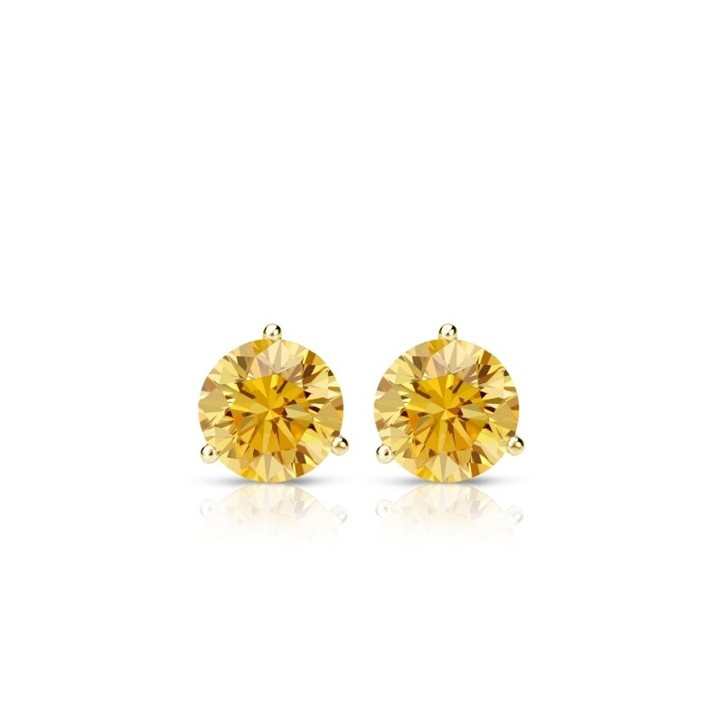 RhythmRocks 14k Gold Lab Grown Round Yellow Diamond Stud Earrings 0.25 ct. tw. 3-Prong Martin Push-Back (Yell VS)