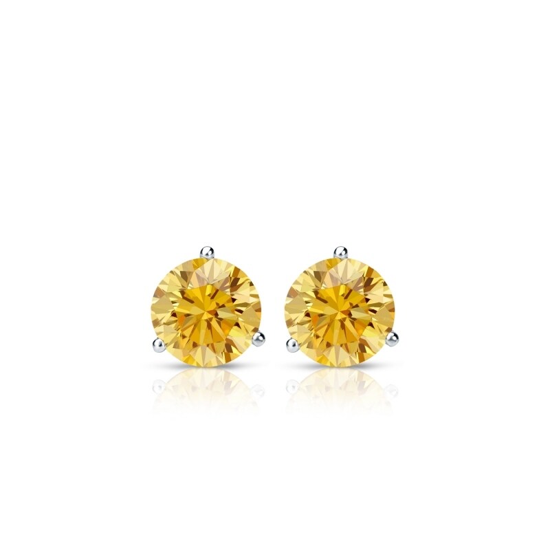 RhythmRocks 14k Gold Lab Grown Round Yellow Diamond Stud Earrings 0.25 ct. tw. 3-Prong Martin Push-Back (Yell VS)