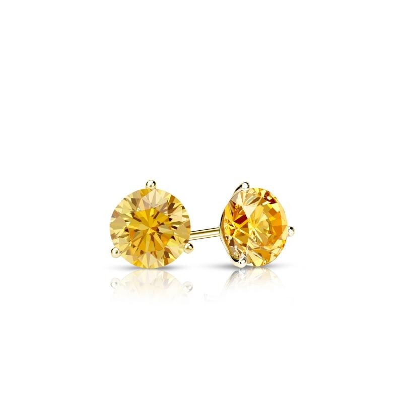 RhythmRocks 14k Gold Lab Grown Round Yellow Diamond Stud Earrings 0.25 ct. tw. 3-Prong Martin Push-Back (Yell VS)