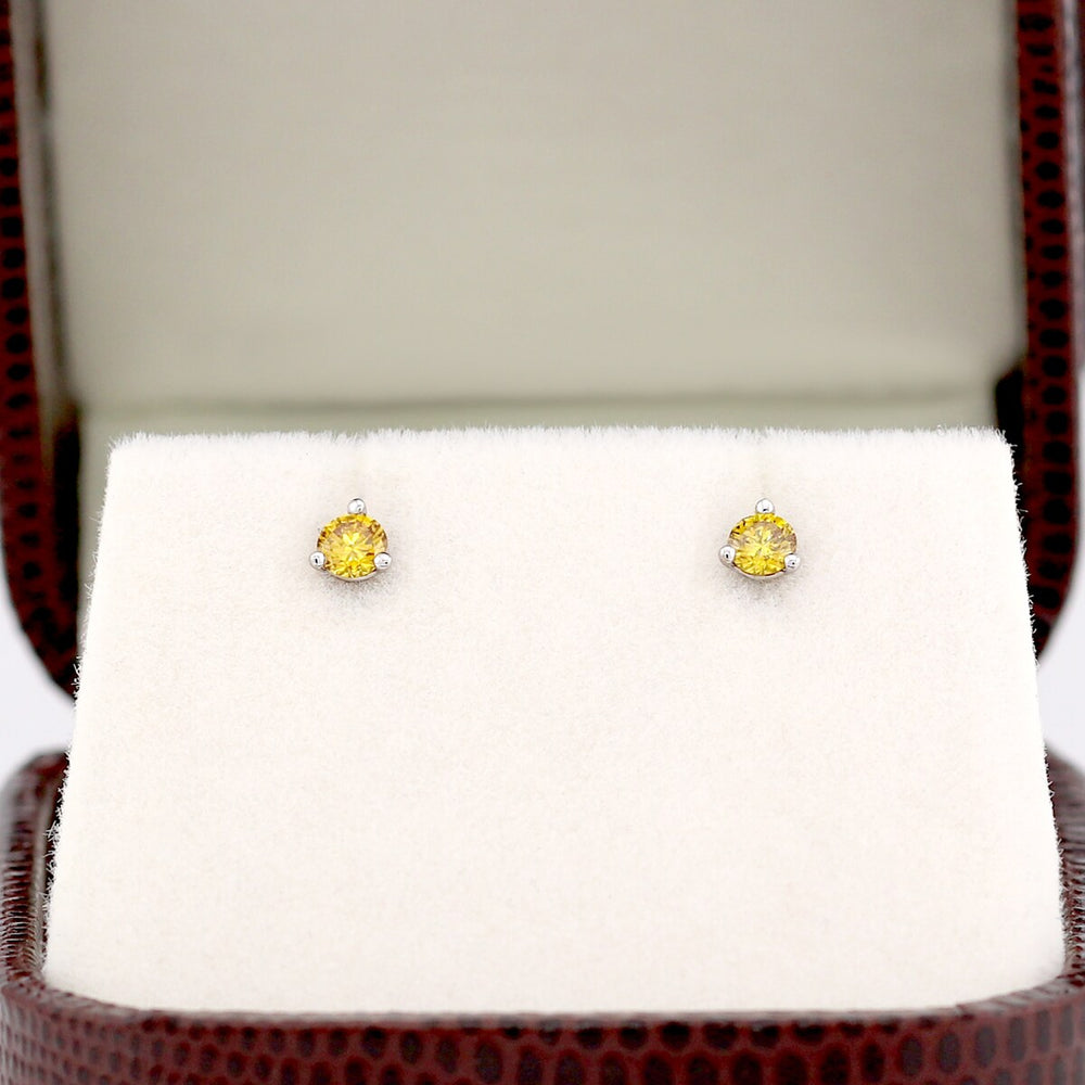 RhythmRocks 14k Gold Lab Grown Round Yellow Diamond Stud Earrings 0.25 ct. tw. 3-Prong Martini Screw-Back (Yell VS)