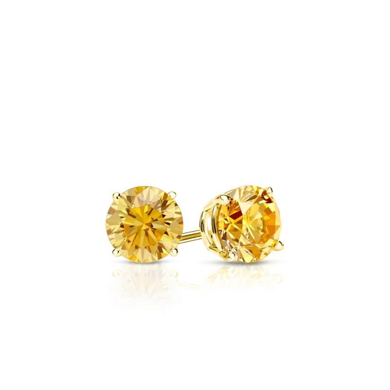 RhythmRocks 14k Gold Lab Grown Round Yellow Diamond Stud Earrings 0.25 ct. tw. 4-Prong Screw-Back (Yell VS)