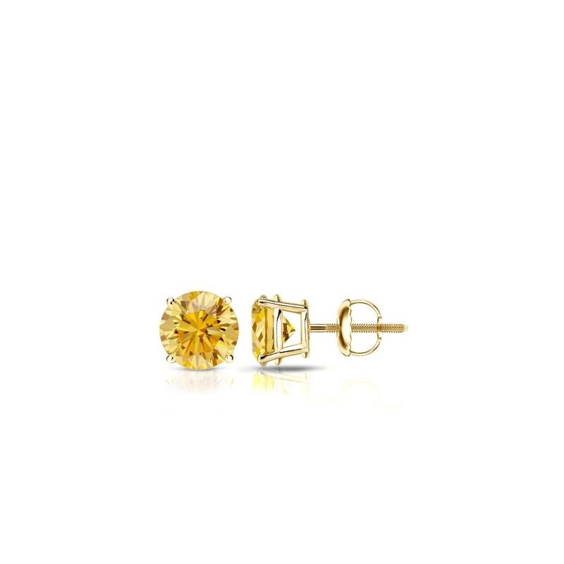 RhythmRocks 14k Gold Lab Grown Round Yellow Diamond Stud Earrings 0.25 ct. tw. 4-Prong Screw-Back (Yell VS)