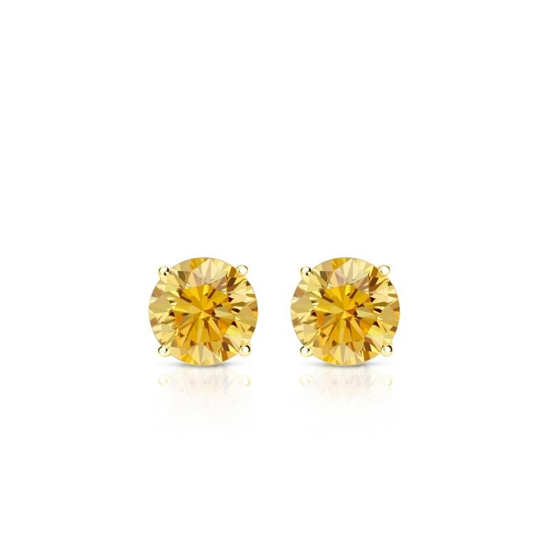 RhythmRocks 14k Gold Lab Grown Round Yellow Diamond Stud Earrings 0.25 ct. tw. 4-Prong Screw-Back (Yell VS)