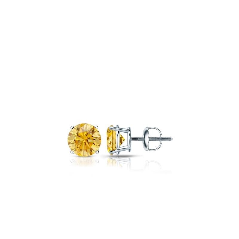 RhythmRocks 14k Gold Lab Grown Round Yellow Diamond Stud Earrings 0.25 ct. tw. 4-Prong Screw-Back (Yell VS)