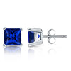 RhythmRocks Sterling Silver Lab Grown Gemstone Princess Blue Sapphire Stud Earrings 1.00 ct. tgw. 4-Prong Push-Back