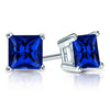 RhythmRocks Sterling Silver Lab Grown Gemstone Princess Blue Sapphire Stud Earrings 1.00 ct. tgw. 4-Prong Push-Back