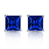 RhythmRocks Sterling Silver Lab Grown Gemstone Princess Blue Sapphire Stud Earrings 1.00 ct. tgw. 4-Prong Push-Back