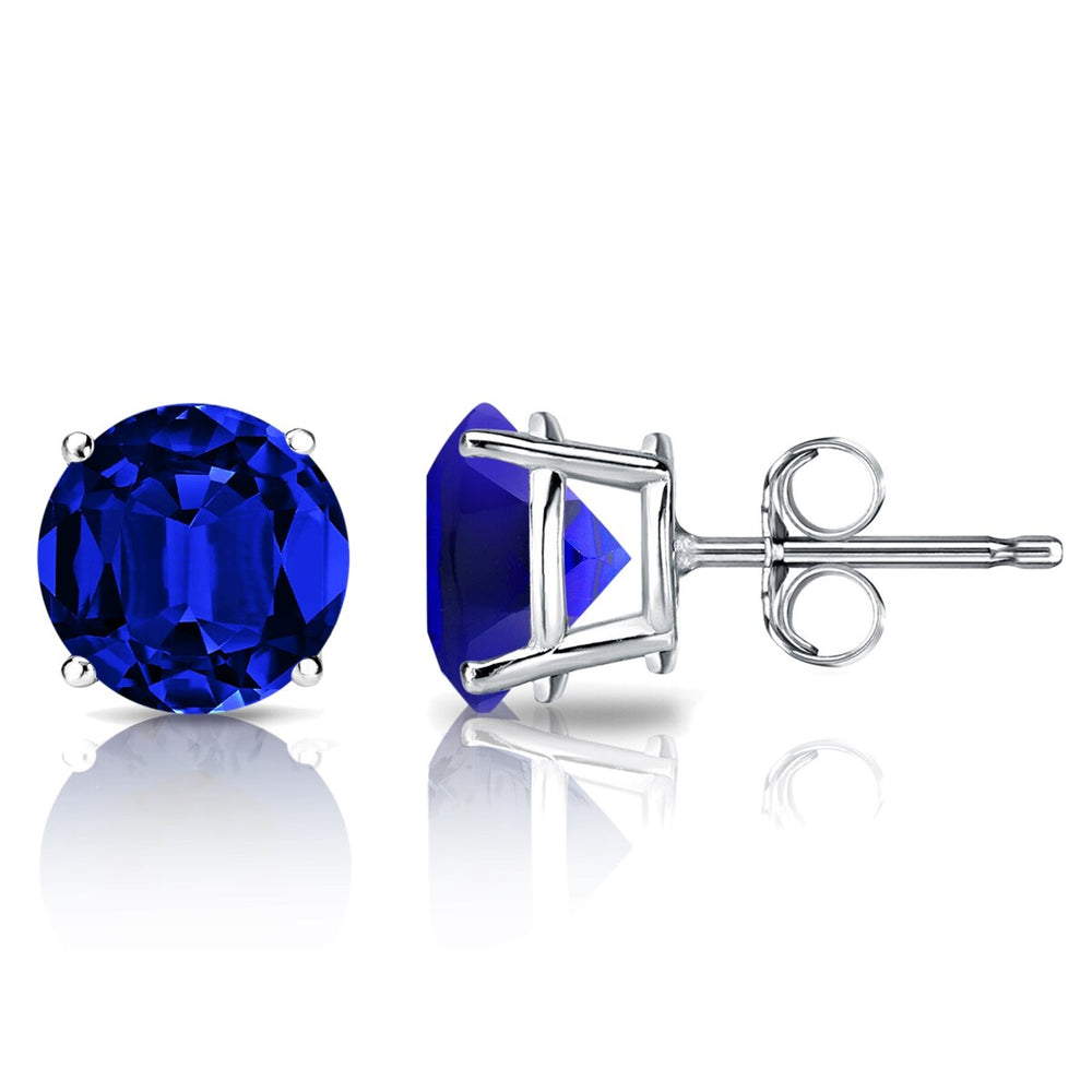 RhythmRocks Sterling Silver Lab Grown Gemstone Round Blue Sapphire Stud Earrings 1.00 ct. tgw. 4-Prong Push-Back