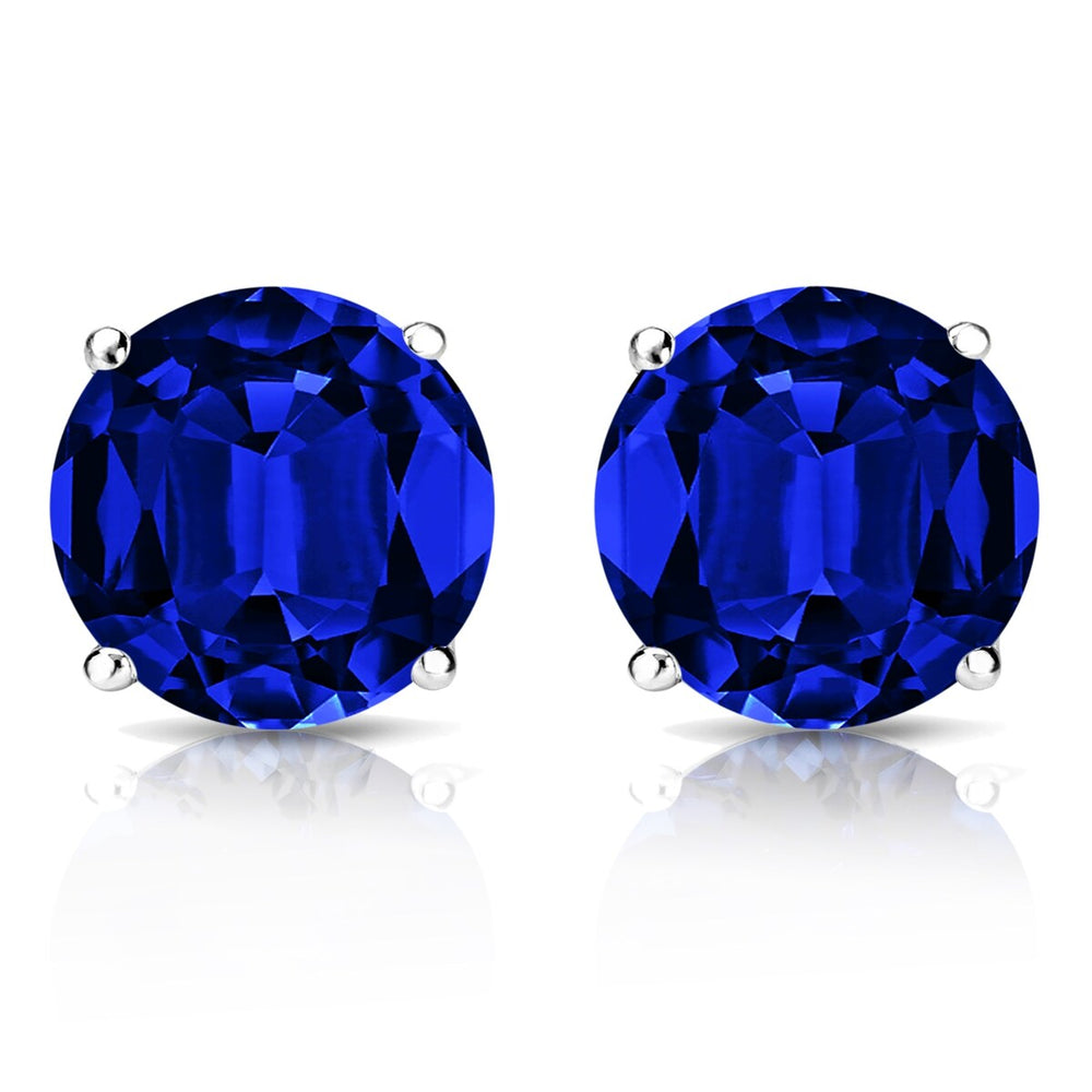 RhythmRocks Sterling Silver Lab Grown Gemstone Round Blue Sapphire Stud Earrings 2.00 ct. tgw. 4-Prong Push-Back