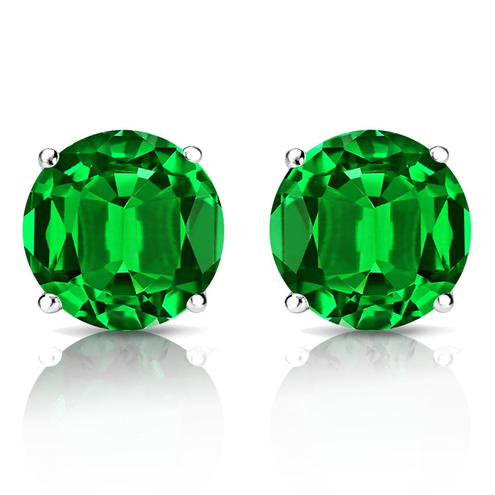 RhythmRocks Sterling Silver Lab Grown Gemstone Round Emerald Stud Earrings 1.00 ct. tgw. 4-Prong Push-Back - Green