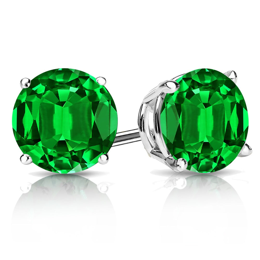 RhythmRocks Sterling Silver Lab Grown Gemstone Round Emerald Stud Earrings 1.00 ct. tgw. 4-Prong Push-Back - Green