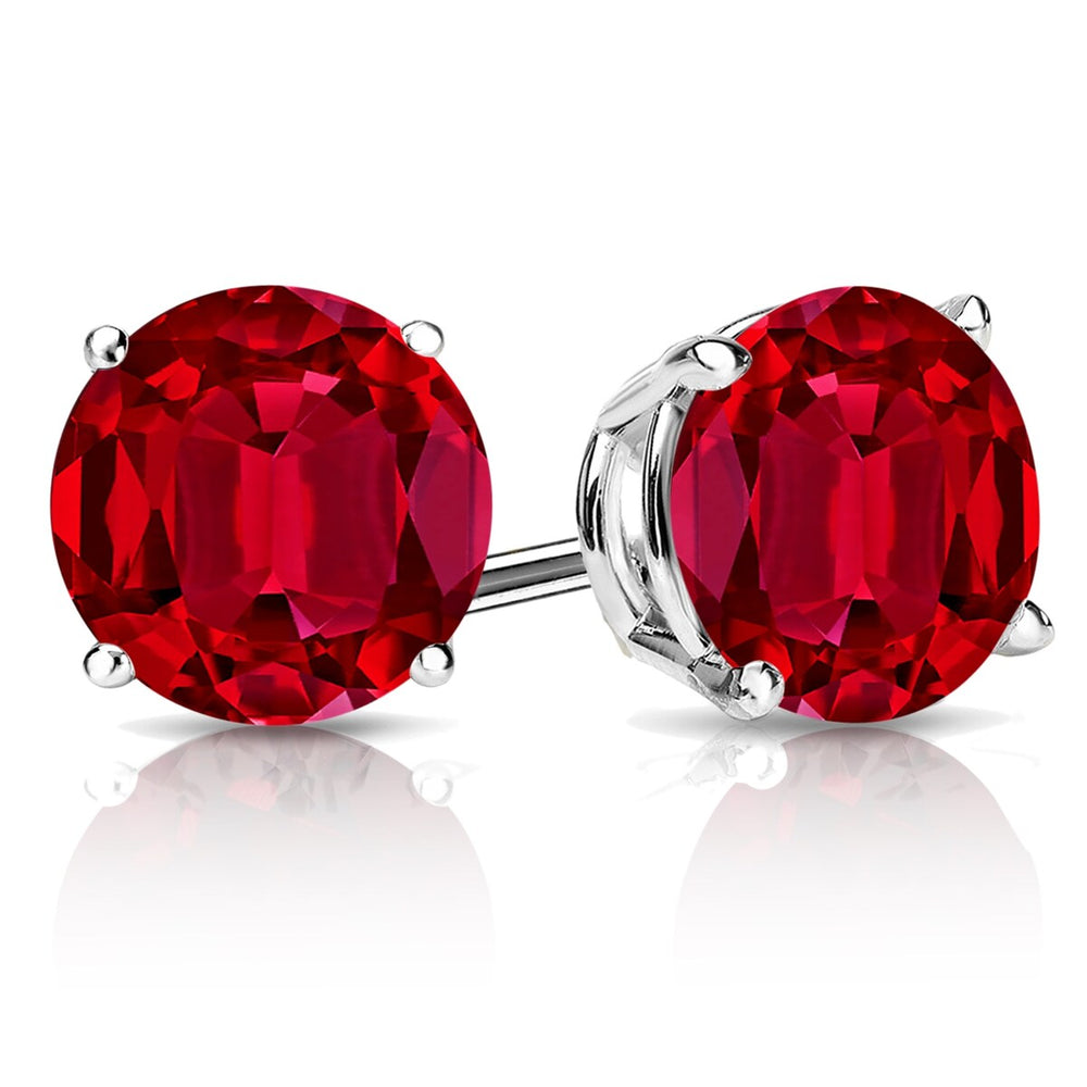 RhythmRocks Sterling Silver Lab Grown Gemstone Round Ruby Stud Earrings 1.00 ct. tgw. 4-Prong Push-Back - Red