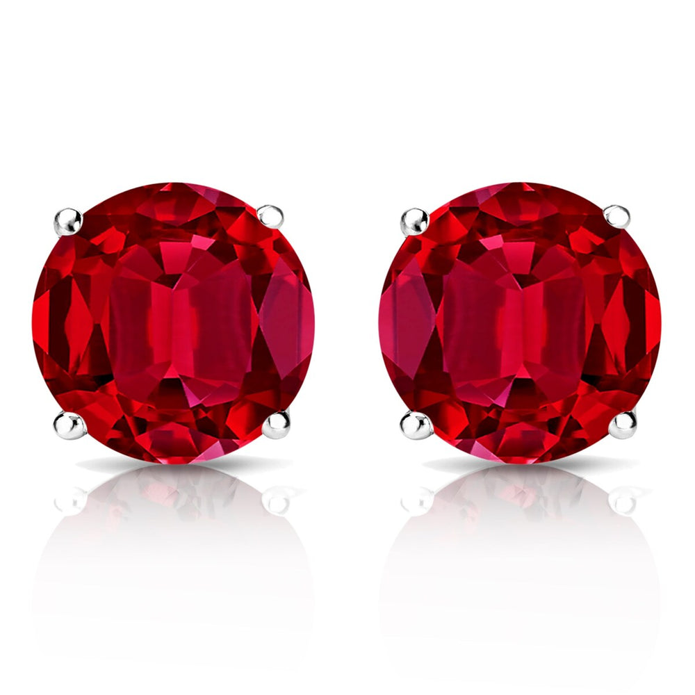 RhythmRocks Sterling Silver Lab Grown Gemstone Round Ruby Stud Earrings 1.00 ct. tgw. 4-Prong Push-Back - Red