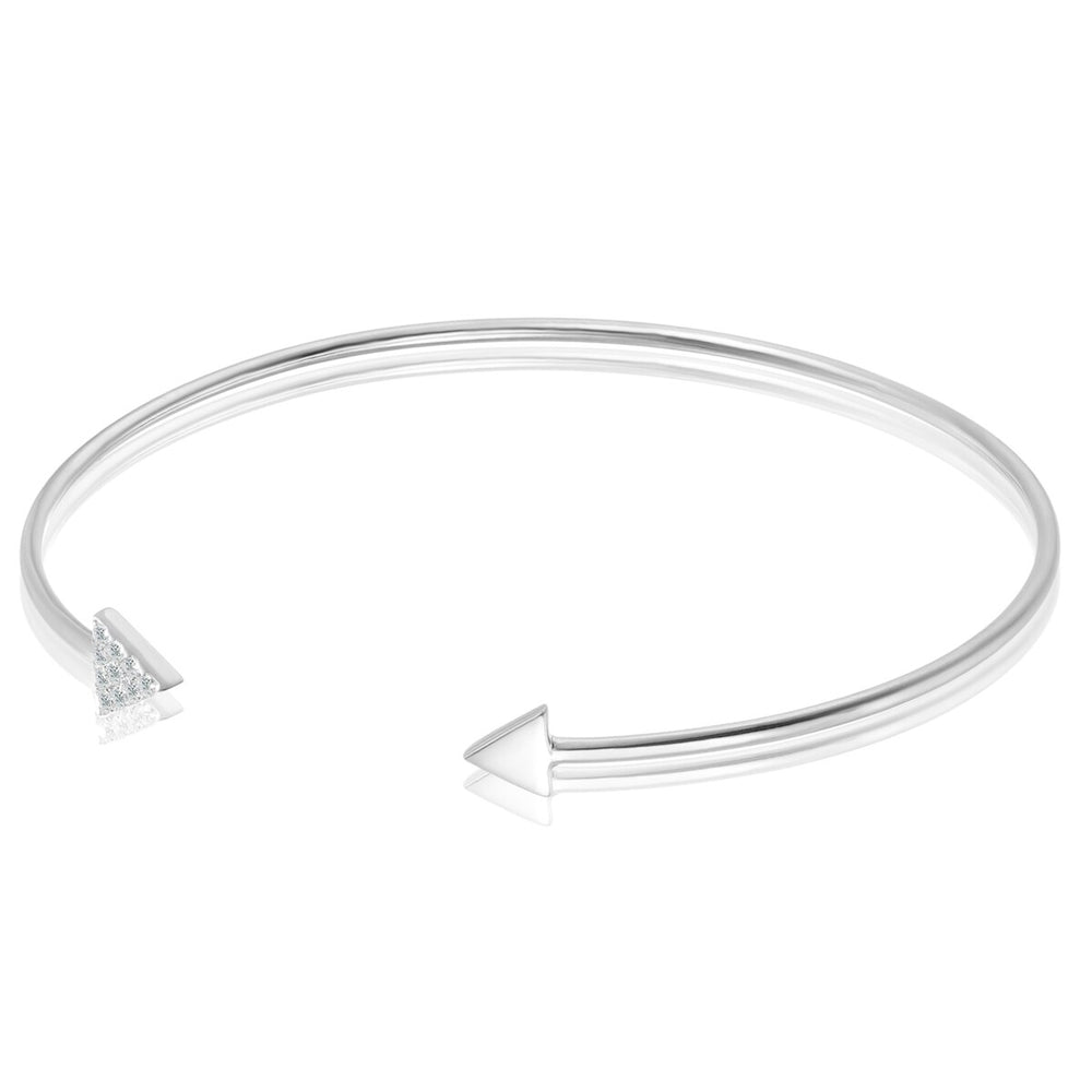 RhythmRocks Sterling Silver Round Diamond Simulant CZ Double Arrow Bangle Bracelet (AAA Quality)