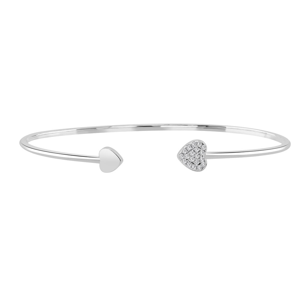 RhythmRocks Sterling Silver Round Diamond Simulant CZ Double Heart Bangle Bracelet(AAA Quality)