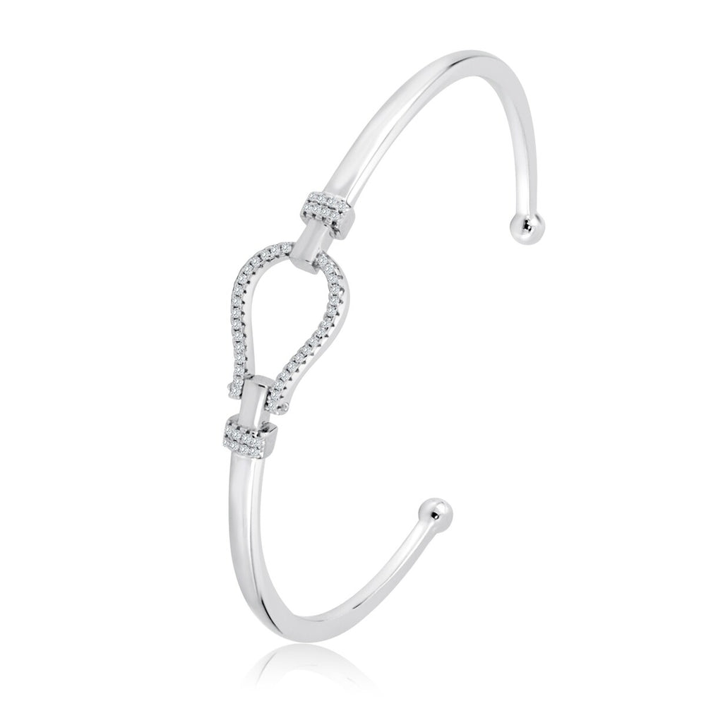 RhythmRocks Sterling Silver Round Diamond Simulant CZ Hook Bangle Bracelet (AAA Quality)