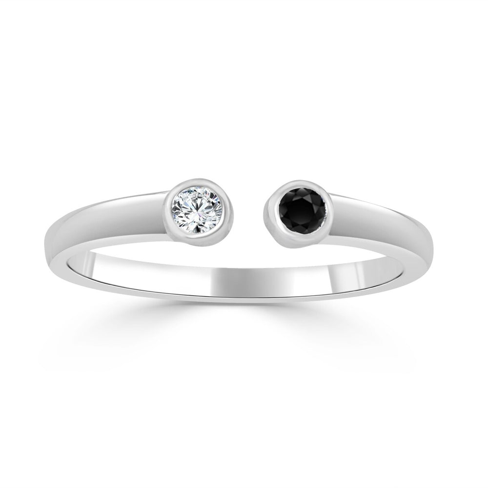 RhythmRocks Sterling Silver Simulated Black and White Diamond CZ Two Stone Ring (AAA Quality)