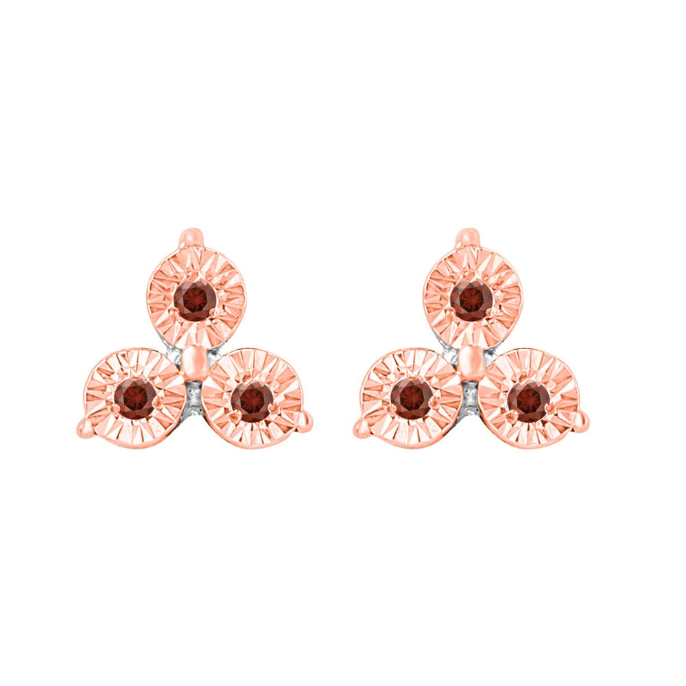 Rose Gold Over Sterling Silver Genuine Red Diamond Stud Earrings